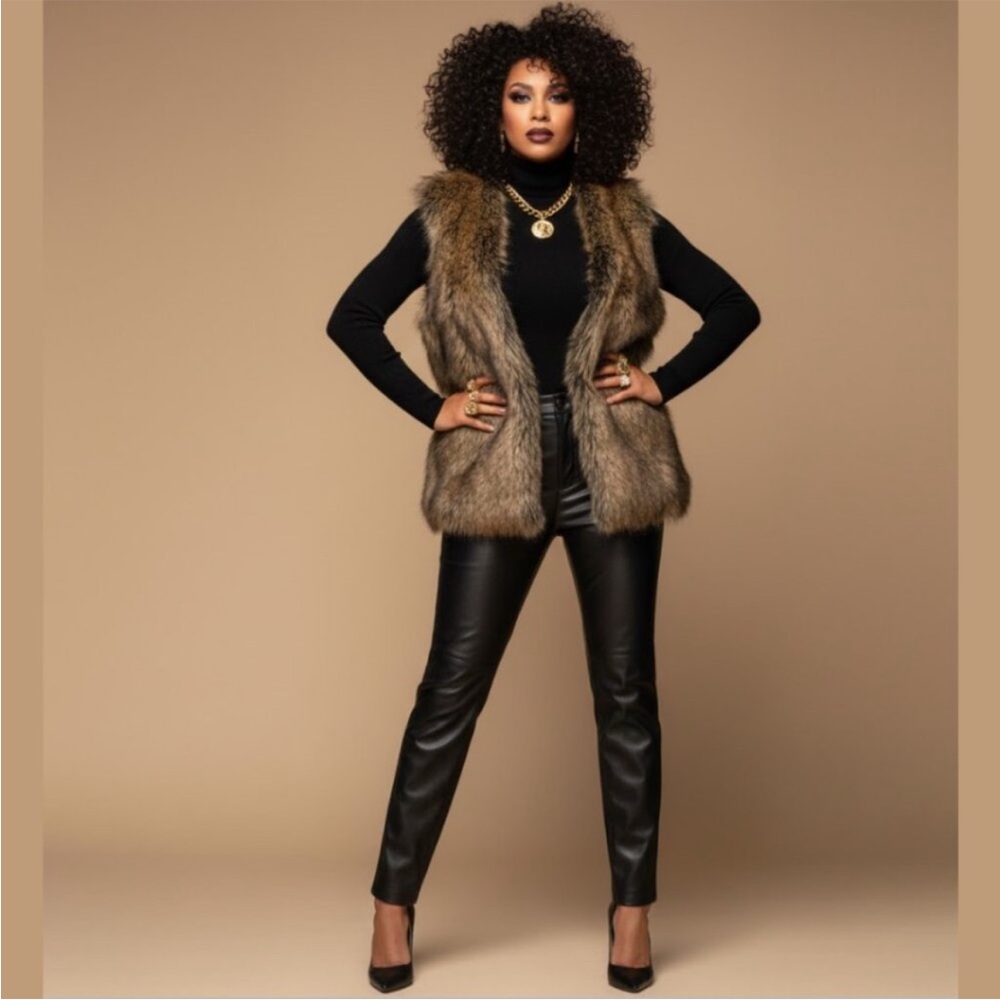SPLENDID Westhaven Brown Faux Fur Open Front Vest Womens M Mobwife Boho Chic